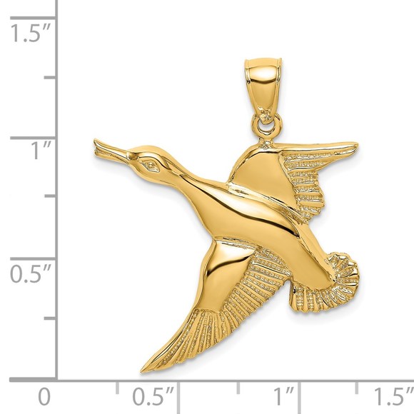 14k Yellow Gold Mini Animal Bird Textured Flying Duck Necklace Charm Pendant - Picture 3 of 4